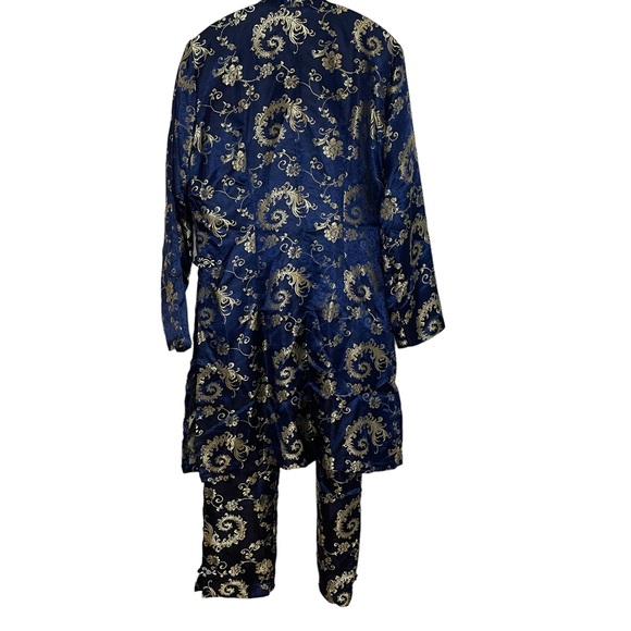 Traditional Vietnamese Silk Pant Suit Blue Gold Brocade Small - Picture 2 of 11
